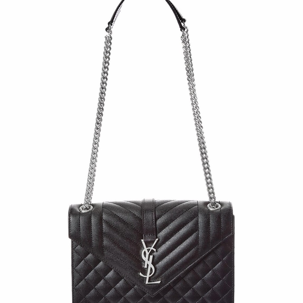 Yves Saint Laurent Black Quilted Shoulder Bag with Silver Chain